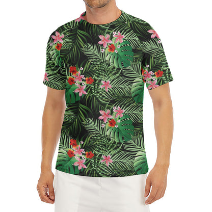 Palm Hawaiian Tropical Pattern Print Men's Short Sleeve Rash Guard