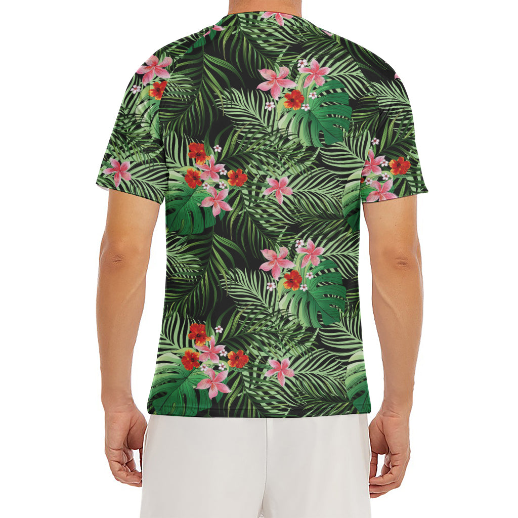 Palm Hawaiian Tropical Pattern Print Men's Short Sleeve Rash Guard
