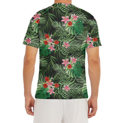 Palm Hawaiian Tropical Pattern Print Men's Short Sleeve Rash Guard