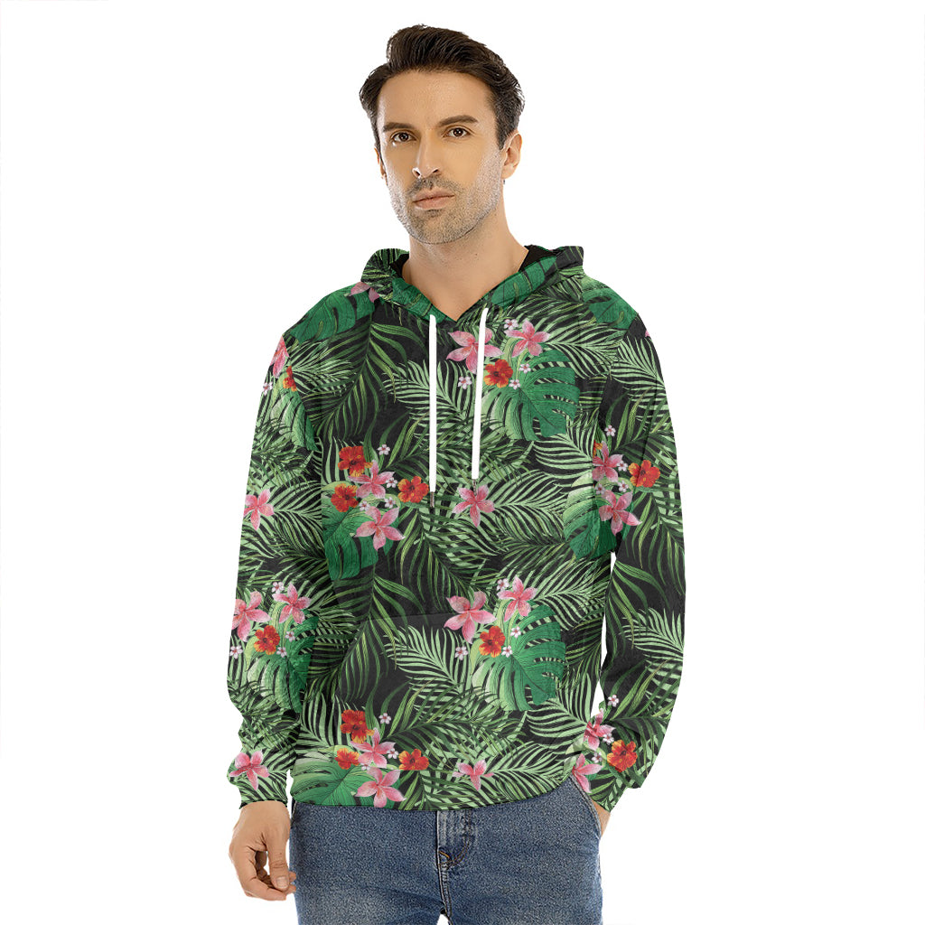 Palm Hawaiian Tropical Pattern Print Men's Velvet Pullover Hoodie