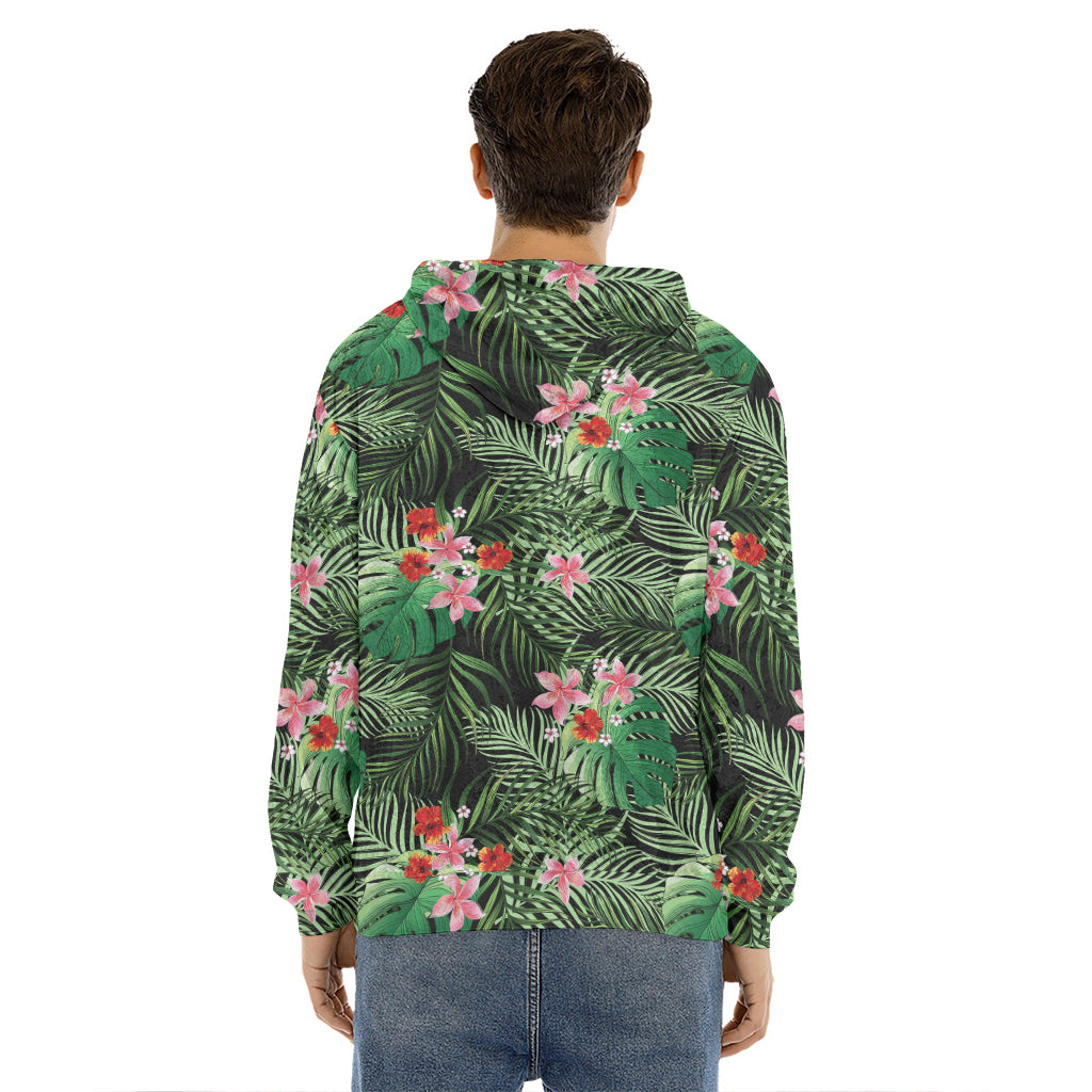 Palm Hawaiian Tropical Pattern Print Men's Velvet Pullover Hoodie