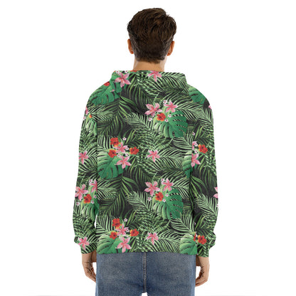 Palm Hawaiian Tropical Pattern Print Men's Velvet Pullover Hoodie