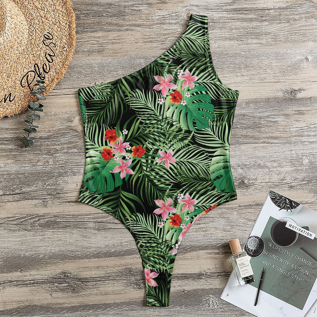 Palm Hawaiian Tropical Pattern Print One Shoulder Bodysuit