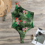 Palm Hawaiian Tropical Pattern Print One Shoulder Bodysuit