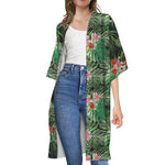 Palm Hawaiian Tropical Pattern Print Open Front Beach Cover Up