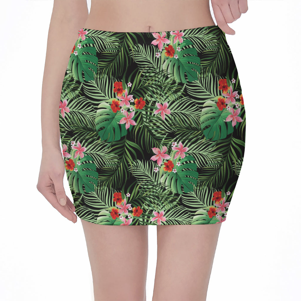 Palm Hawaiian Tropical Pattern Print Pencil Mini Skirt