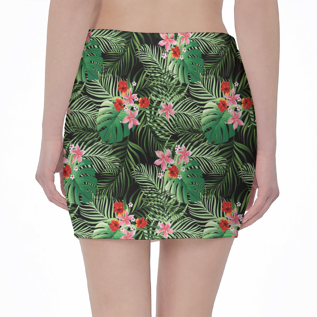 Palm Hawaiian Tropical Pattern Print Pencil Mini Skirt