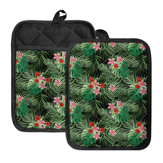 Palm Hawaiian Tropical Pattern Print Pot Holders With Pocket