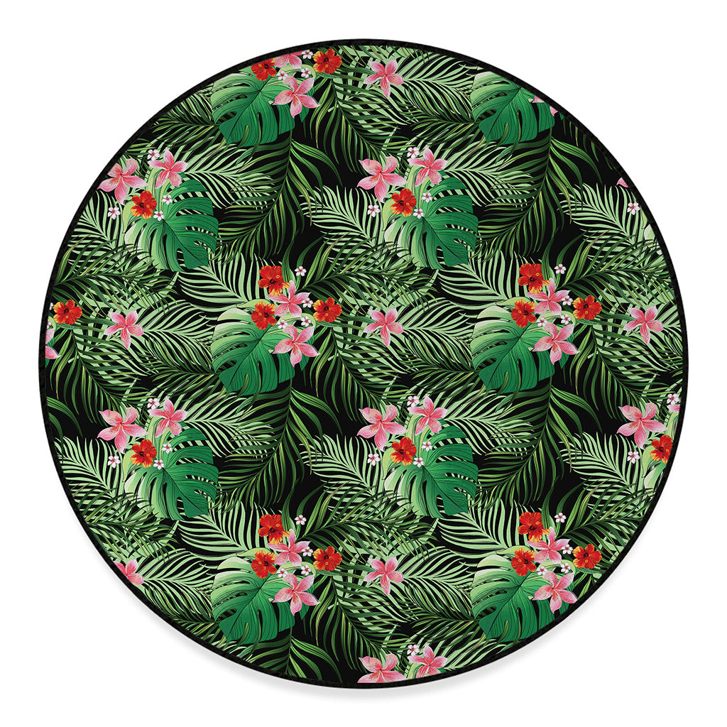 Palm Hawaiian Tropical Pattern Print Round Floor Mat