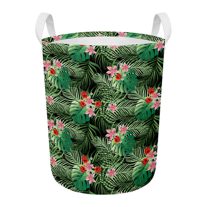 Palm Hawaiian Tropical Pattern Print Round Laundry Basket