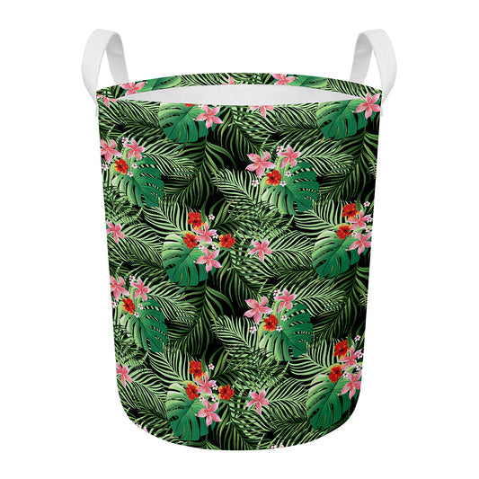 Palm Hawaiian Tropical Pattern Print Round Laundry Basket
