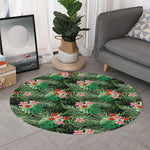 Palm Hawaiian Tropical Pattern Print Round Rug