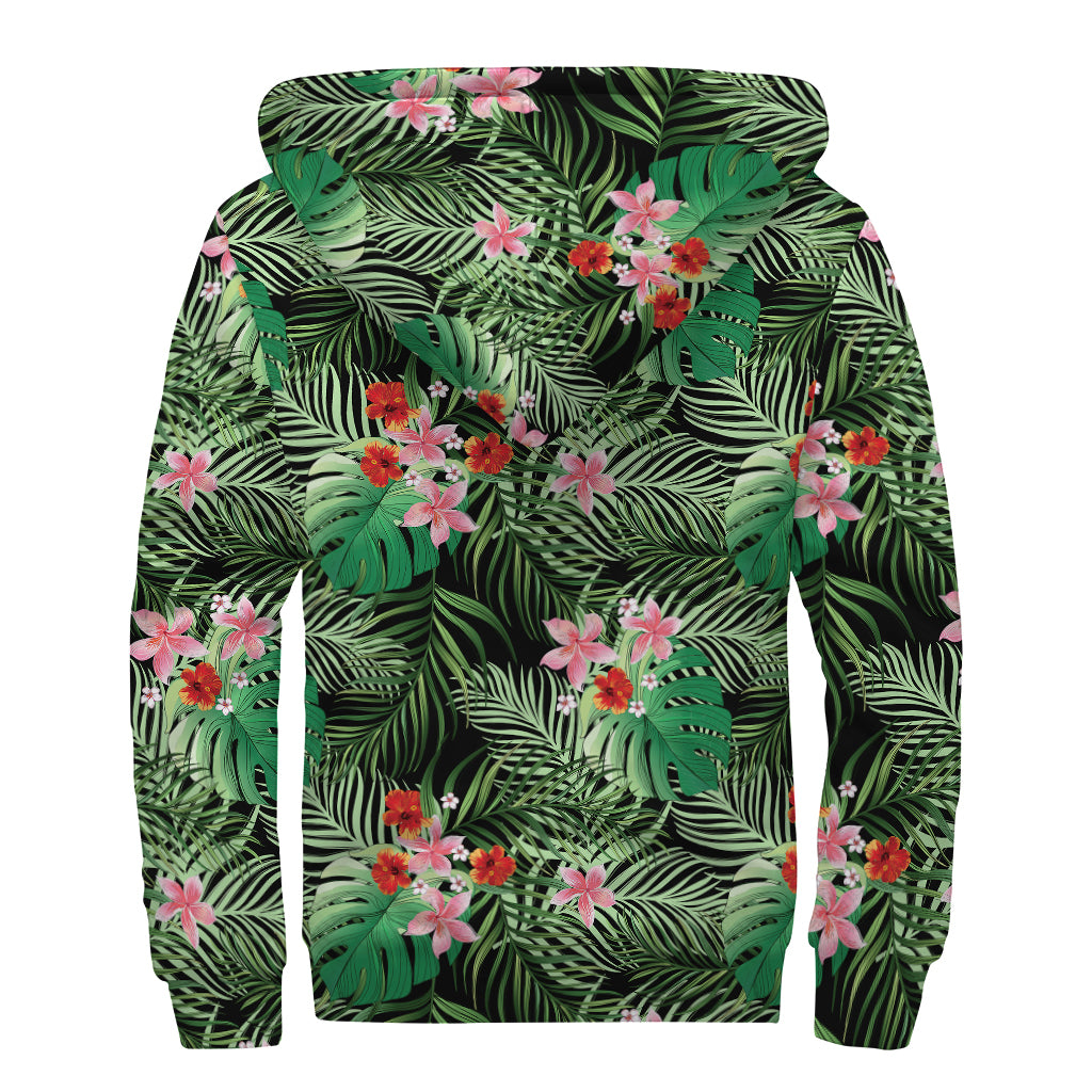 Palm Hawaiian Tropical Pattern Print Sherpa Lined Zip Up Hoodie
