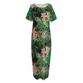 Palm Hawaiian Tropical Pattern Print Short Sleeve Long Nightdress