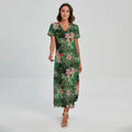 Palm Hawaiian Tropical Pattern Print Short Sleeve Maxi Dress