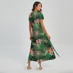 Palm Hawaiian Tropical Pattern Print Short Sleeve Maxi Dress