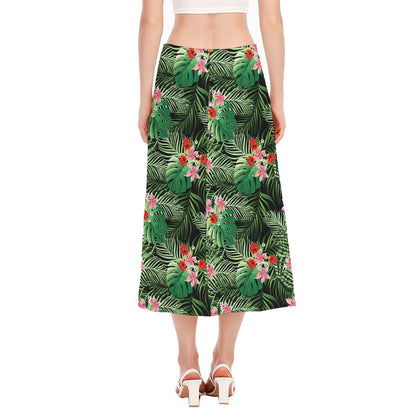 Palm Hawaiian Tropical Pattern Print Side Slit Midi Skirt