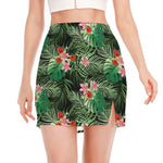 Palm Hawaiian Tropical Pattern Print Side Slit Mini Skirt