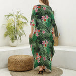 Palm Hawaiian Tropical Pattern Print Silk V-Neck Kaftan Dress