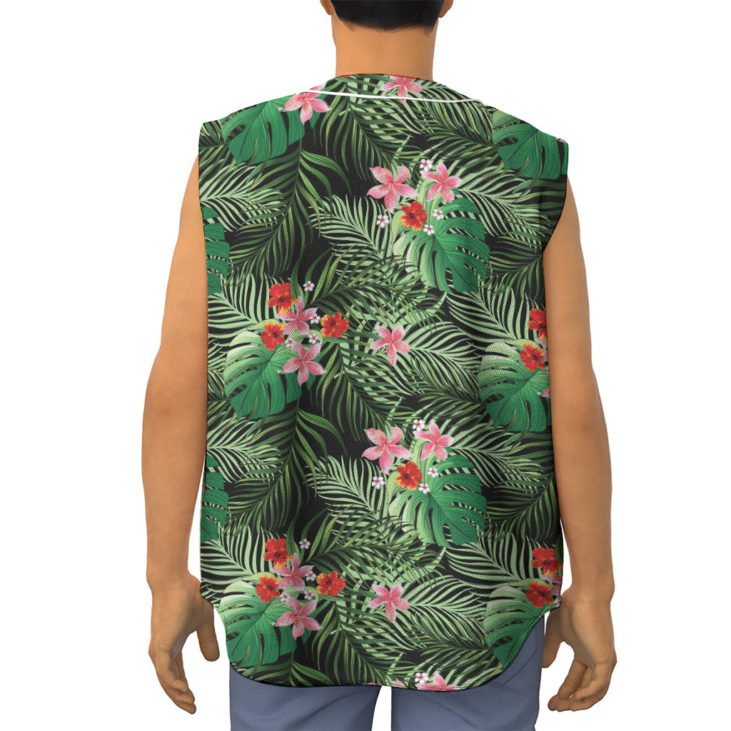 Palm Hawaiian Tropical Pattern Print Sleeveless Baseball Jersey