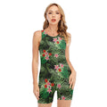Palm Hawaiian Tropical Pattern Print Sleeveless One Piece Swimsuit
