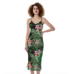 Palm Hawaiian Tropical Pattern Print Slim Fit Midi Cami Dress