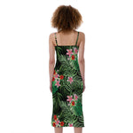 Palm Hawaiian Tropical Pattern Print Slim Fit Midi Cami Dress