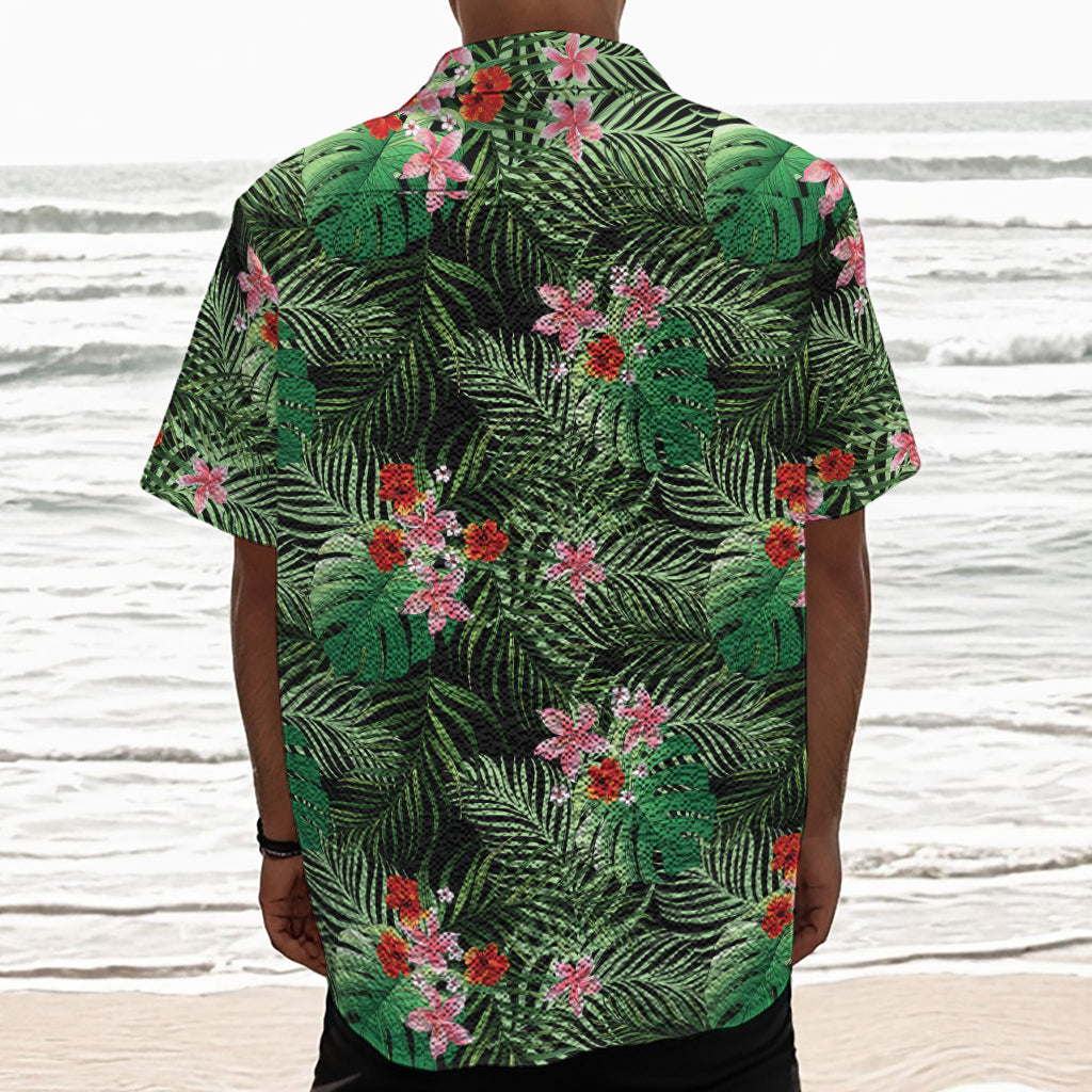 Palm Hawaiian Tropical Pattern Print Textured Short Sleeve Shirt