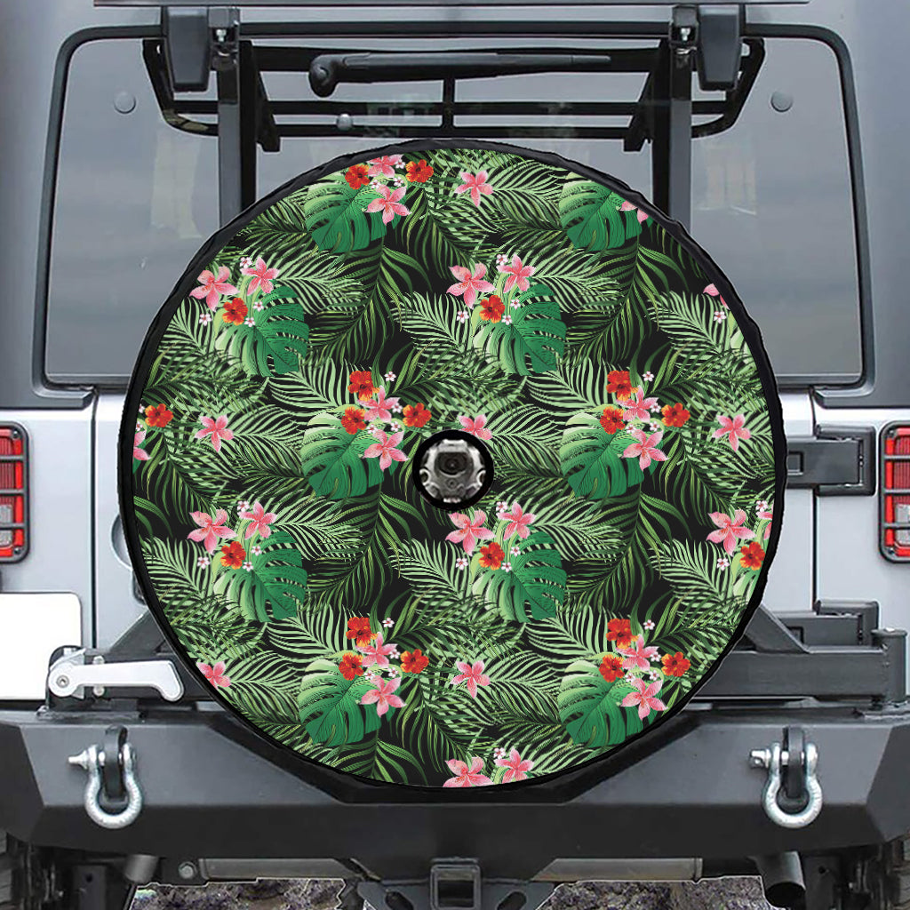 Palm Hawaiian Tropical Pattern Print Tire Cover With Camera Hole