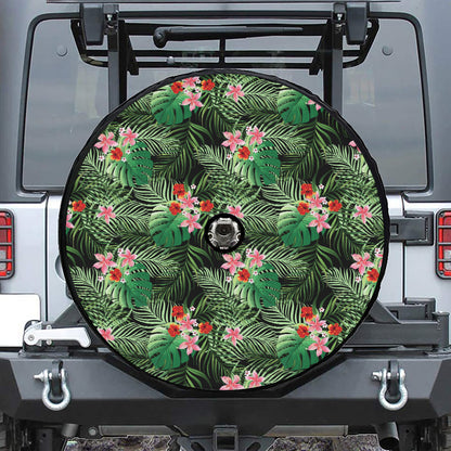 Palm Hawaiian Tropical Pattern Print Tire Cover With Camera Hole