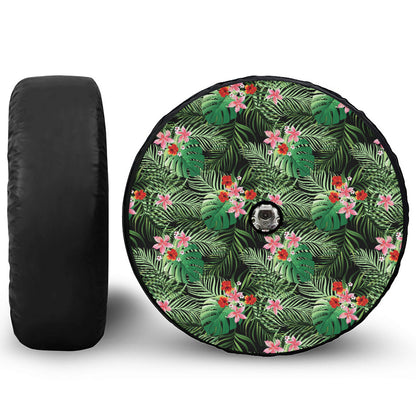 Palm Hawaiian Tropical Pattern Print Tire Cover With Camera Hole