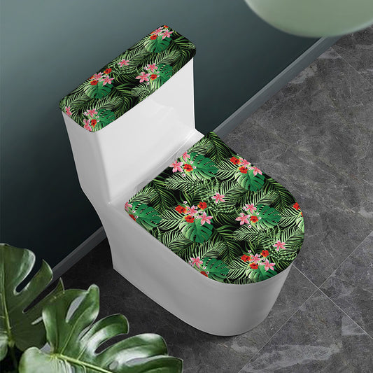 Palm Hawaiian Tropical Pattern Print Toilet Lid And Tank Cover Set