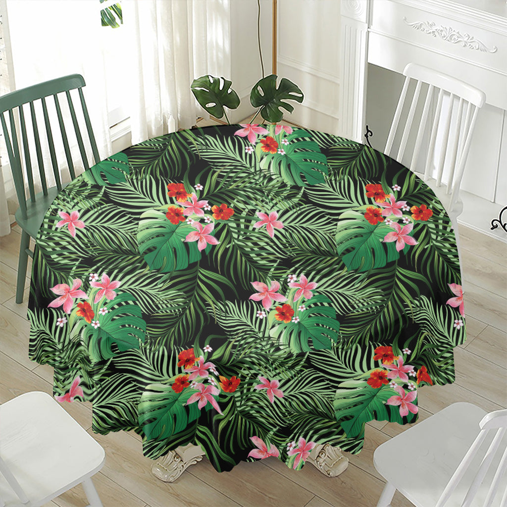 Palm Hawaiian Tropical Pattern Print Waterproof Round Tablecloth