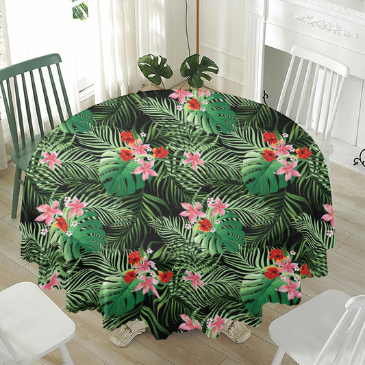 Palm Hawaiian Tropical Pattern Print Waterproof Round Tablecloth