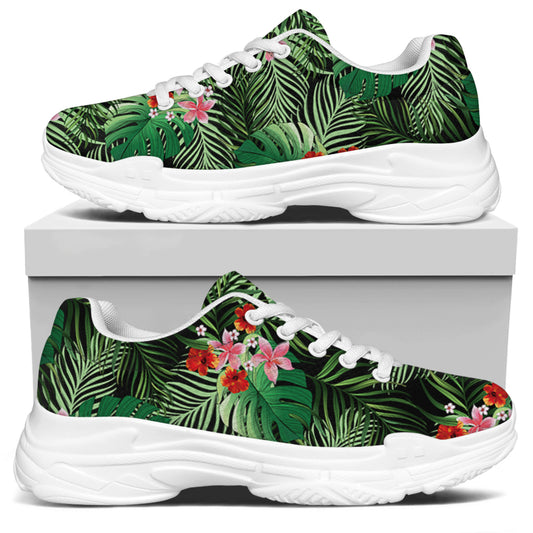 Palm Hawaiian Tropical Pattern Print White Chunky Shoes