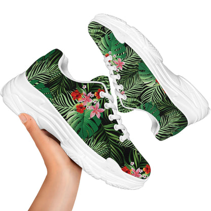 Palm Hawaiian Tropical Pattern Print White Chunky Shoes