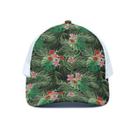 Palm Hawaiian Tropical Pattern Print White Mesh Trucker Cap