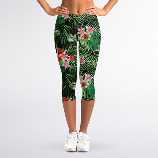 Palm Hawaiian Tropical Pattern Print Women's Capri Leggings