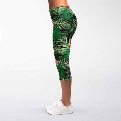 Palm Hawaiian Tropical Pattern Print Women's Capri Leggings