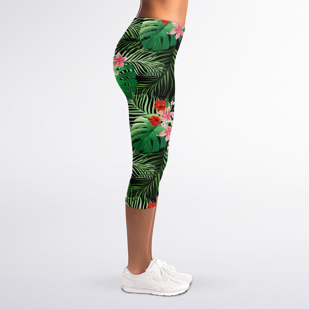 Palm Hawaiian Tropical Pattern Print Women's Capri Leggings