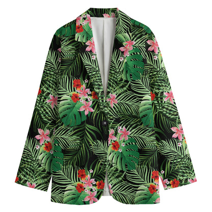 Palm Hawaiian Tropical Pattern Print Women's Cotton Blazer