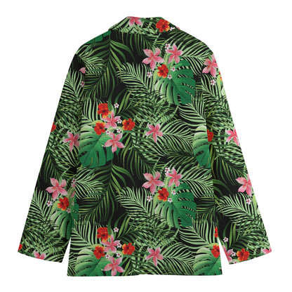 Palm Hawaiian Tropical Pattern Print Women's Cotton Blazer