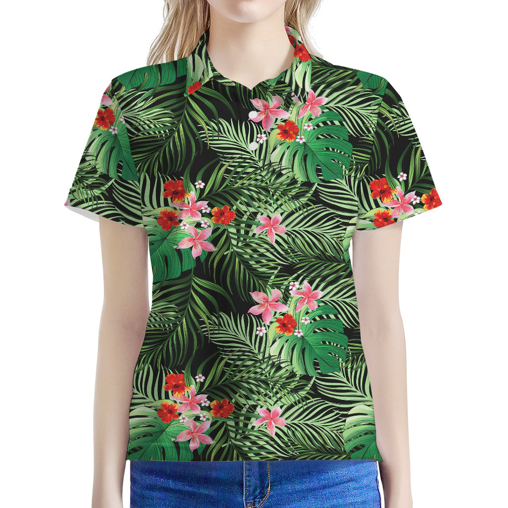 Palm Hawaiian Tropical Pattern Print Women's Polo Shirt