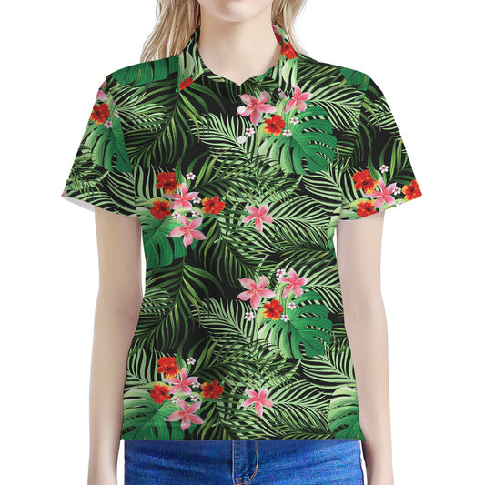 Palm Hawaiian Tropical Pattern Print Women's Polo Shirt