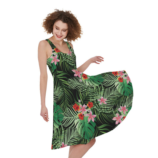 Palm Hawaiian Tropical Pattern Print Women's Sleeveless Dress