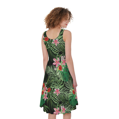 Palm Hawaiian Tropical Pattern Print Women's Sleeveless Dress