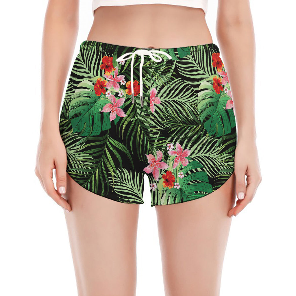 Palm Hawaiian Tropical Pattern Print Women's Split Running Shorts