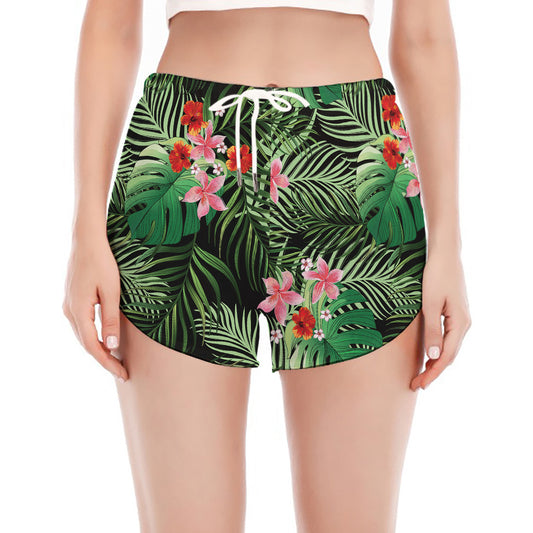 Palm Hawaiian Tropical Pattern Print Women's Split Running Shorts