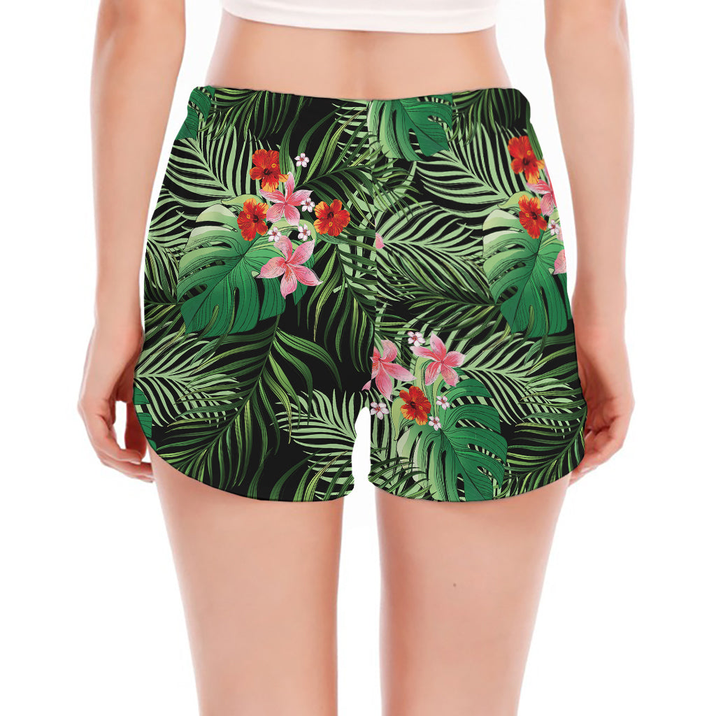 Palm Hawaiian Tropical Pattern Print Women's Split Running Shorts