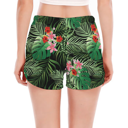 Palm Hawaiian Tropical Pattern Print Women's Split Running Shorts